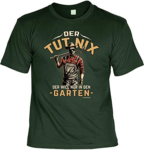 Fun T-Shirts für Männer Bedruckt - Der TUT nix - Der Will nur in den Garten - Herren Shirt grün lustiges Geschenke-Set mit Urkunde von Geile-Fun-T-Shirts