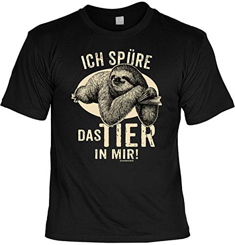 Fun T-Shirts für Männer Bedruckt - Ich spüre das Tier in Mir - Herren Shirt schwarz lustiges Geschenke-Set mit Mini Flaschenshirt von Geile-Fun-T-Shirts