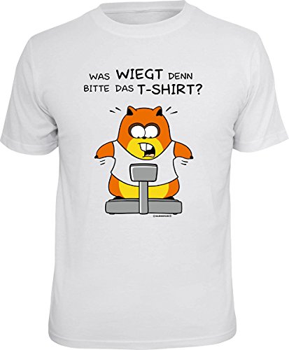 Fun T-Shirts für Männer Bedruckt - was wiegt denn Bitte das T-Shirt - Herren Shirt Weiss lustiges Geschenke-Set mit Spassvogel-Urkunde von Geile-Fun-T-Shirts