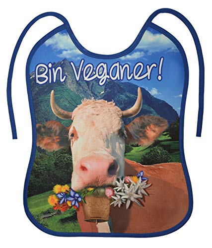 Geile-Fun-T-Shirts Erwachsenen Lätzchen - Bin Veganer Kuh - Bayern Sabberlatz lustiges Männer Geschenk-Set mit Spassvogel-Urkunde zum Vatertag von Geile-Fun-T-Shirts