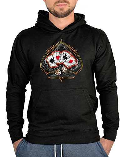 Geile-Fun-T-Shirts Herren Sweatshirts Kapuzenpullover - 4 ASSE Poker - Coole Männer Hoodies schwarz Geburtstags-Geschenk für Zocker und Bluffer mit hochwertigem Druck von Geile-Fun-T-Shirts