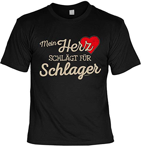Herren Fun T-Shirt - Mein Herz schlägt für Schlager - Männer Geburtstag Shirts schwarz Männertag-Geschenke lustig Bedruckt von Geile-Fun-T-Shirts