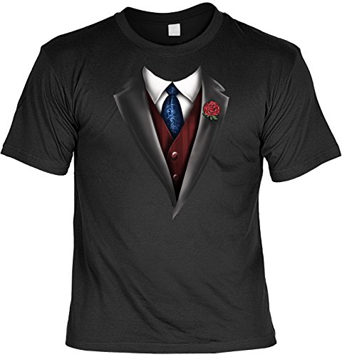 Herren Fun T-Shirt - Smoking Krawatte Weste - Elegante Anzug Shirts 4 Heroes schwarz hochwertig Bedruckt Geschenk Set mit Mini Flaschenshirt von Geile-Fun-T-Shirts