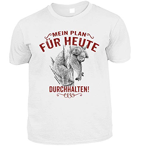 Herren Fun T-Shirt Weiss - Mein Plan für Heute Durchhalten - lustige Fun Shirts 4 Heroes Vatertagsgeschenk-Set für Männer mit Urkunde von Geile-Fun-T-Shirts