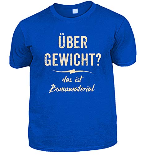 Herren Fun T-Shirt blau - Übergewicht - das ist Bonusmaterial - lustige Fun Shirts 4 Heroes Vatertagsgeschenk-Set für Männer mit Urkunde von Geile-Fun-T-Shirts