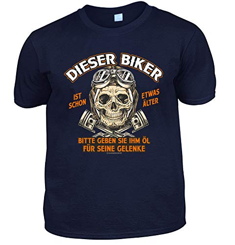 Herren Fun T-Shirt dunkelblau - Dieser Biker ist Schon etwas älter - lustige Fun Shirts 4 Heroes Geburtstagsgeschenk-Set für Männer mit Urkunde von Geile-Fun-T-Shirts