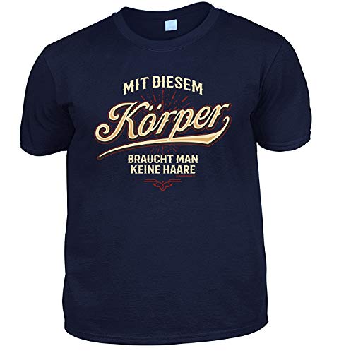 Herren Fun T-Shirt dunkelblau - Mit diesem Körper braucht Man Keine Haare - lustige Fun Shirts 4 Heroes Vatertagsgeschenk-Set für Männer mit Urkunde von Geile-Fun-T-Shirts