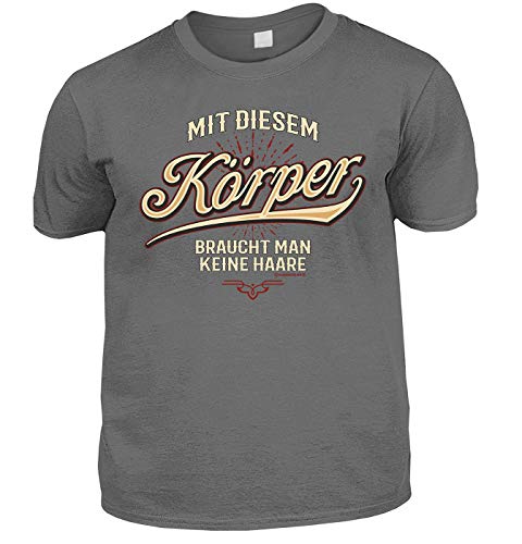 Herren Fun T-Shirt dunkelgrau - Mit diesem Körper braucht Man Keine Haare - lustige Fun Shirts 4 Heroes Vatertagsgeschenk-Set für Männer mit Urkunde von Geile-Fun-T-Shirts