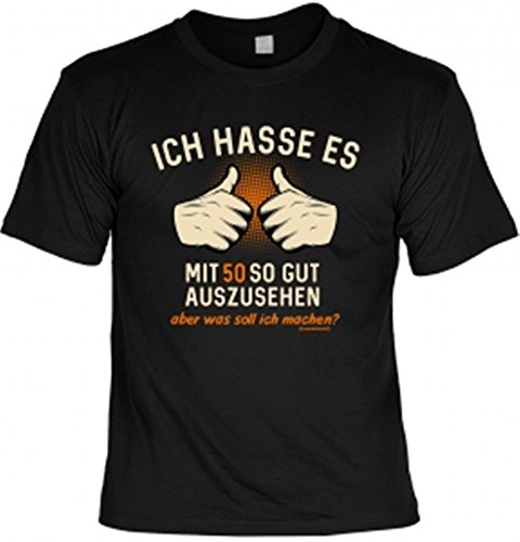 Herren Geburtstag T-Shirt 50 Jahre - Ich Hasse es mit 50 - lustige Shirts für Männer schwarz Geschenk Set mit Mini Flaschenshirt von Geile-Fun-T-Shirts