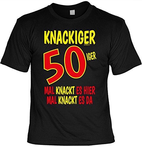 Herren Geburtstag T-Shirt - 50 Jahre - Knackiger 50iger - Shirts lustiges Männer Geschenk-Set mit frechem Blechschild - Oldtimer über 50 von Geile-Fun-T-Shirts