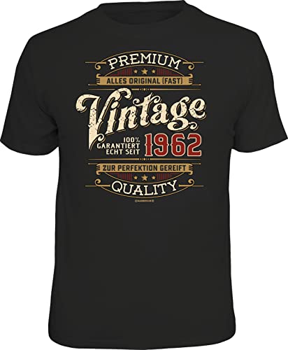 Herren Geburtstag T-Shirt 60 Jahre - 100 Prozent Premium Vintage seit 1962 - lustige Shirts für Männer schwarz Geschenk Set mit Mini Flaschenshirt von Geile-Fun-T-Shirts