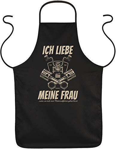 Herren Grillschürze - Ich liebe meine Frau aufm Motorrad - Küchenschürze Kochschürze für Männer schwarz lustiges Geschenk zum Geburtstag oder Vatertag von Geile-Fun-T-Shirts