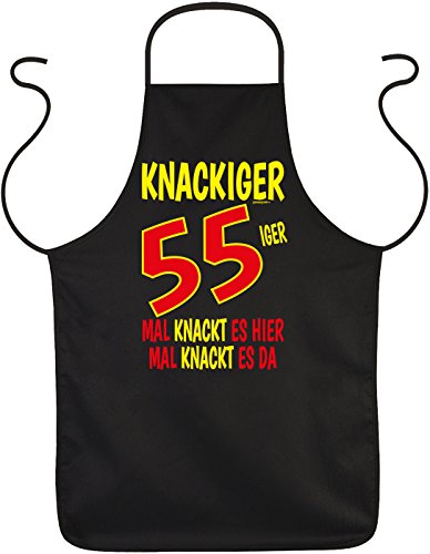 Herren Grillschürze - Knackiger 55iger - Küchenschürze Kochschürze für Männer schwarz lustiges Geschenk zum 55. Geburtstag oder Vatertag von Geile-Fun-T-Shirts
