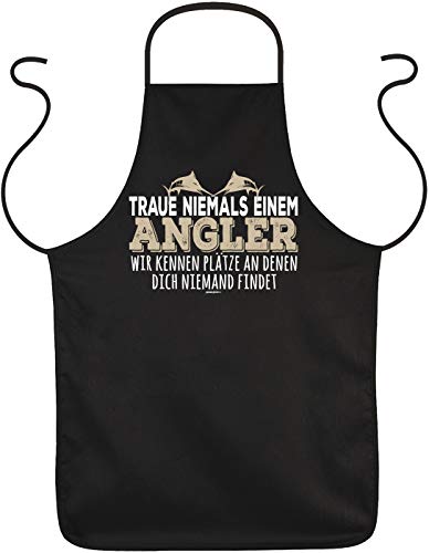 Herren Grillschürze - Traue niemals einem Angler - Küchenschürze Kochschürze für Männer schwarz lustiges Angler Geschenk zum Geburtstag von Geile-Fun-T-Shirts