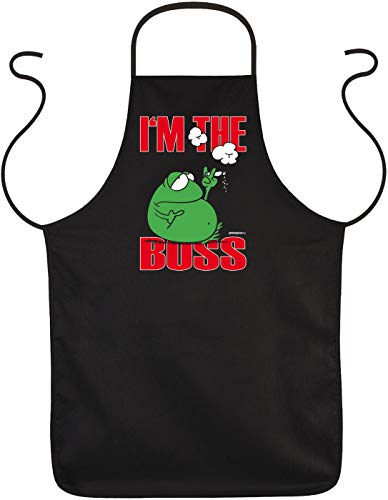 Herren Grillschürze schwarz - Frosch I m the Boss - lustige Grill Koch Küchen-Schürze cooles Vatertag/GeburtstagsGeschenk für Männer von Geile-Fun-T-Shirts