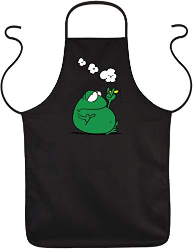 Herren Grillschürze schwarz - Frosch raucht und entspannt - lustige Grill Koch Küchen-Schürze cooles Vatertag/GeburtstagsGeschenk für Männer von Geile-Fun-T-Shirts