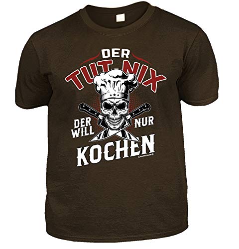 Herren Koch T-Shirt Dunkelbraun - Der TUT nix, nur Kochen - lustige Fun Shirts 4 Heroes Geburtstagsgeschenk-Set für Männer Bedruckt mit Urkunde von Geile-Fun-T-Shirts