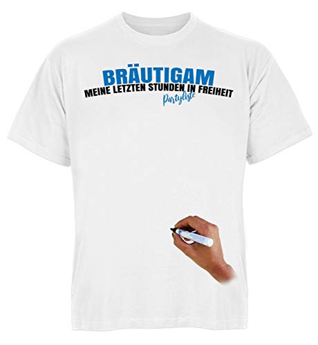 Herren T-Shirt Junggesellenabschied Bräutigam - Partyliste - lustige Shirts für Männer weiß - Unterschriften Shirt - Gästeliste - Party-Shirt von Geile-Fun-T-Shirts