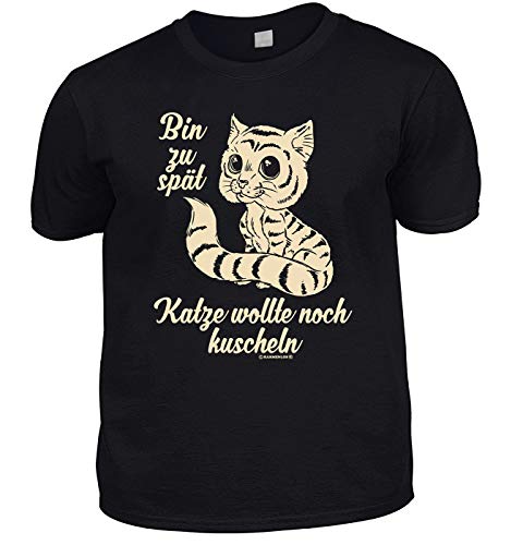 Sprüche T-Shirt Herren schwarz - Katze wollte noch kuscheln - lustige Fun Shirts 4 Heroes Geburtstagsgeschenk-Set für Männer mit Urkunde von Geile-Fun-T-Shirts