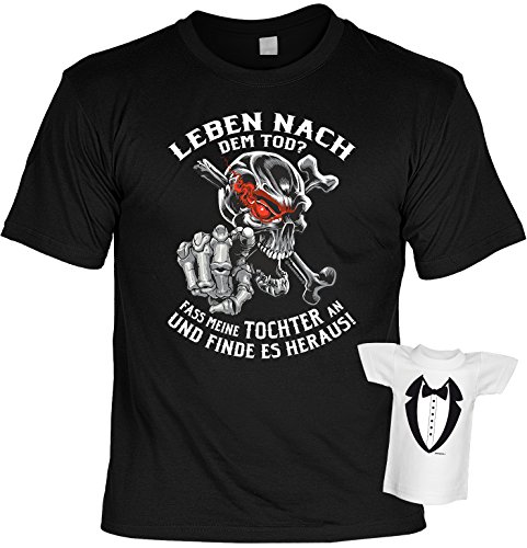 Vatertag T-Shirt Leben nach dem Tod ohne Meine Tochter Shirt Bedruckt Geschenk Set mit Mini Flaschenshirt von Geile-Fun-T-Shirts