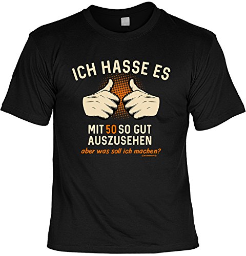 lustige Herren Geburtstag T-Shirt - 50 Jahre - Ich Hasse es mit 50 - Shirts 4 Heroes Geschenk-Set Bedruckt mit Urkunde von Geile-Fun-T-Shirts
