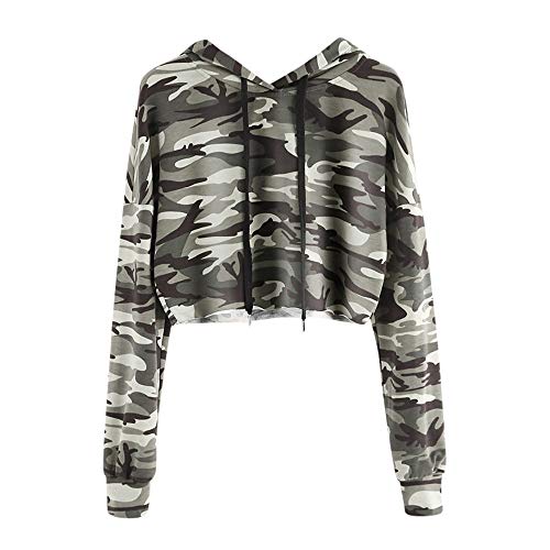 Geili Damen Camouflage Sweatshirt Langarm Kurz Hoodie Bauchfreie Kapuzenpullover Frauen Herbst Langarmshirt Crop Tops Freizeit Bluse Kapuzenpulli Sport Oberteile von Geili Damen