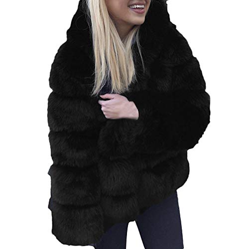 Geili Damen Kurz Kunstfelljacke Warmer Dicke Wintermantel mit Kapuze Frauen Übergrößen Winterjacke Faux Fur Parka Coat Kunstpelz Übergangsjacke Outwear Größe S-3XL von Geili Damen