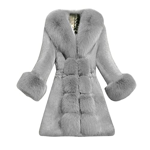 Geili Damen Mantel Winter Elegant Warm Faux Fur Kunstfell Jacke Lang Kunstpelz Flauschiges Coat Outwear Parka Fellmantel Einfarbige Wintermantel für Frauen Große Größe von Geili Damen