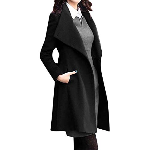 Geili Damen Wolle Mantel Normale Form Lange Tweed Mantel mit Reverskragen Frauen Elegante Übergrößen Warme Knöpfen Winter Jacken Wintermantel Wolljacke Übergangsjacke mit Gürtel von Geili Damen