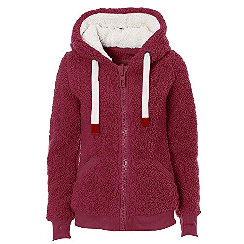 Geili Damen Wollmantel Wolljacke Warm Fleecejacke Teddyjacke Fleecemantel Wintermantel Frauen Herbst Winter Langarm Reißverschluss Hoodie Kapuzenpullover Sweatshirt Kapuzenjacke mit Taschen von Geili Damen