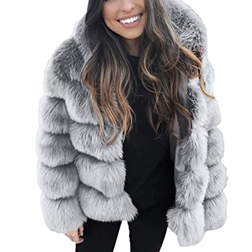 Geili Damen Kurz Kunstfelljacke Warmer Dicke Wintermantel mit Kapuze Frauen Übergrößen Winterjacke Faux Fur Parka Coat Kunstpelz Übergangsjacke Outwear Größe S-3XL von Geili Damen