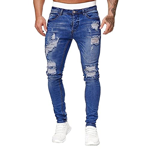 Geili Jeans Hose Herren Lang Destroyed Löchern Jeanshosen Skim Fit Strech Skinny Jeans Männer Vintage Wasserwäsche Used Look Denim Pants Freizeithose Arbeitshose S-3XL von Geili Herren