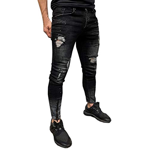 Geili Jeans Hose Herren Lang Destroyed Löchern Jeanshosen Skim Fit Strech Skinny Jeans Männer Vintage Wasserwäsche Used Look Denim Pants Freizeithose Arbeitshose S-3XL von Geili Herren