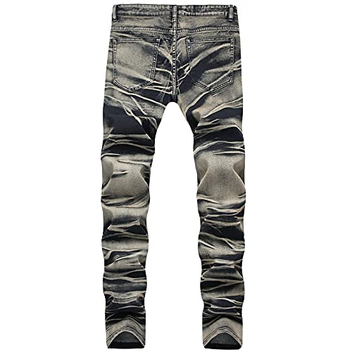 Geili Jeans Hose Herren Lang Jeanshosen Vintage Used Look Wasserwäsche Denim Hosen Männer Übergröße Slim Fit Straight Jeans Basic Freizeithose Reißverschluss Cargo Hose von Geili Herren