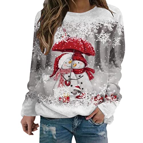 Damen Sweatshirt Weihnachten Pullover Schneemann Schneeflocke Drucken T Shirt Herbst Winter Pulli Langarm Rundhals Weihnachtspullover Bluse Oberteile Lockere Täglich Sport Tops von Geilisungren