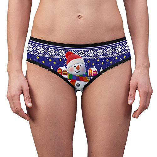 Geilisungren Damen Unterhosen Spitzenborte Patchwork Weihnachtsdruck Lustig Slip Frauen Mittlere Taille Taillenslip Unterwäsche Atmungsaktiv Slim Unterhose Briefs von Geilisungren