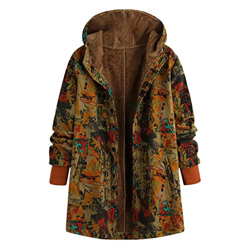 Geilisungren Damen Warm Kaschmir Wintermantel Vintage Blumen Gedruckt Kapuzenjacke Große Größen Gefüttert Winterjacke Knöpfe Outwear Fleecemantel mit Taschen für Frauen von Geilisungren