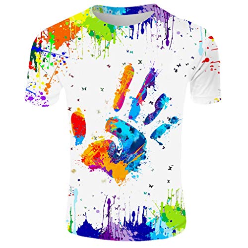 Geilisungren Herren Basic Rundhalsausschnitt Kurzarm T-Shirts Bunt Handabdruck Sommer Bluse Männer 3D Drucken Lustig Shirts Alltag Party Tops (L, Weiß) von Geilisungren