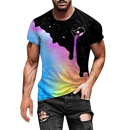 Geilisungren Herren Basic Rundhalsausschnitt Kurzarm T-Shirts Bunt Handabdruck Sommer Bluse Männer 3D Drucken Lustig Shirts Alltag Party Tops von Geilisungren