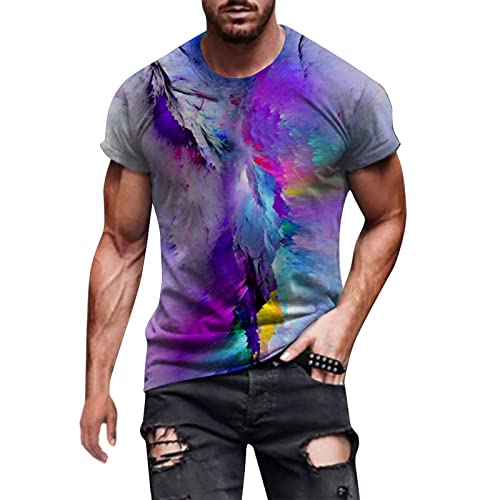 Geilisungren Herren Basic Rundhalsausschnitt Kurzarm T-Shirts Bunt Handabdruck Sommer Bluse Männer 3D Drucken Lustig Shirts Alltag Party Tops von Geilisungren