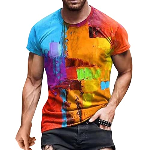 Geilisungren Herren Basic Rundhalsausschnitt Kurzarm T-Shirts Bunt Handabdruck Sommer Bluse Männer 3D Drucken Lustig Shirts Alltag Party Tops von Geilisungren