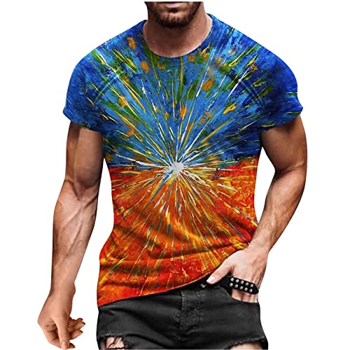 Geilisungren Herren Basic Rundhalsausschnitt Kurzarm T-Shirts Bunt Handabdruck Sommer Bluse Männer 3D Drucken Lustig Shirts Alltag Party Tops von Geilisungren