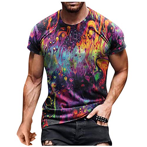 Geilisungren Herren Basic Rundhalsausschnitt Kurzarm T-Shirts Bunt Handabdruck Sommer Bluse Männer 3D Drucken Lustig Shirts Alltag Party Tops von Geilisungren