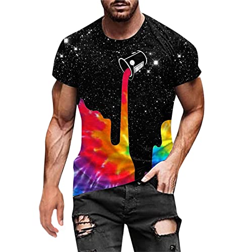 Geilisungren Herren Basic Rundhalsausschnitt Kurzarm T-Shirts Bunt Handabdruck Sommer Bluse Männer 3D Drucken Lustig Shirts Alltag Party Tops von Geilisungren