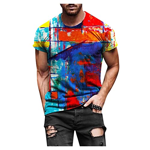 Geilisungren Herren Basic Rundhalsausschnitt Kurzarm T-Shirts Bunt Handabdruck Sommer Bluse Männer 3D Drucken Lustig Shirts Alltag Party Tops von Geilisungren