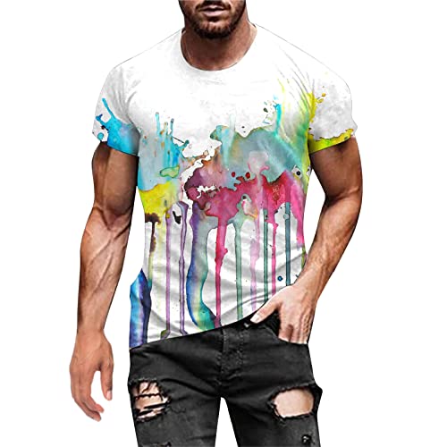 Geilisungren Herren Basic Rundhalsausschnitt Kurzarm T-Shirts Bunt Handabdruck Sommer Bluse Männer 3D Drucken Lustig Shirts Alltag Party Tops von Geilisungren