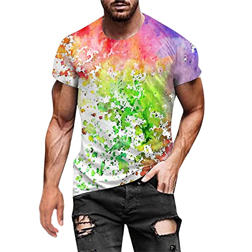 Geilisungren Herren Basic Rundhalsausschnitt Kurzarm T-Shirts Bunt Handabdruck Sommer Bluse Männer 3D Drucken Lustig Shirts Alltag Party Tops von Geilisungren