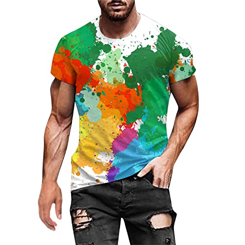 Geilisungren Herren Basic Rundhalsausschnitt Kurzarm T-Shirts Bunt Handabdruck Sommer Bluse Männer 3D Drucken Lustig Shirts Alltag Party Tops von Geilisungren