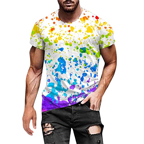 Geilisungren Herren Basic Rundhalsausschnitt Kurzarm T-Shirts Bunt Handabdruck Sommer Bluse Männer 3D Drucken Lustig Shirts Alltag Party Tops von Geilisungren