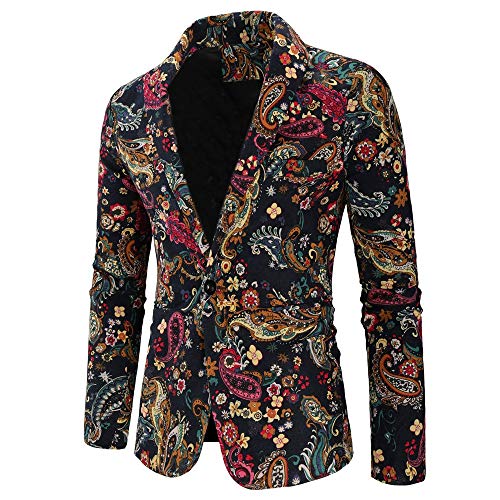 Geilisungren Herren Business Anzugssakko Vintage Blumen Druck Reverskragen Slim Fit Blazer Sakko Männer Elegante EIN-Knopf Festlich Hochzeit Party Smoking Anzugjacke Mantel von Geilisungren